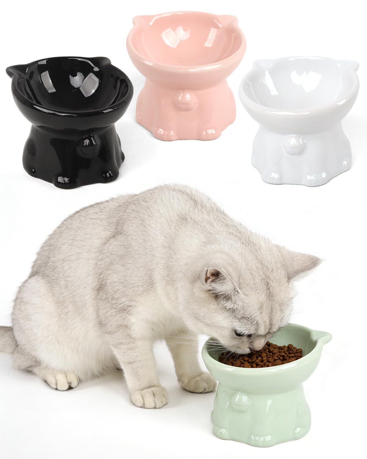 Lot de 4 gamelles surélevées en céramique pour chat, petit chien, chaton, passe au micro-ondes et au lave-vaisselle, 13 x 10,9 cm