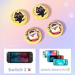 DLseego Thumb Grips Caps Design for Switch/Lite/OLED Console, Soft Silicone Joycon Analog Controller Protective Anti-Slip Covers 4PCS Button Joy Con Joystick Caps Cover, Cat - Yellow