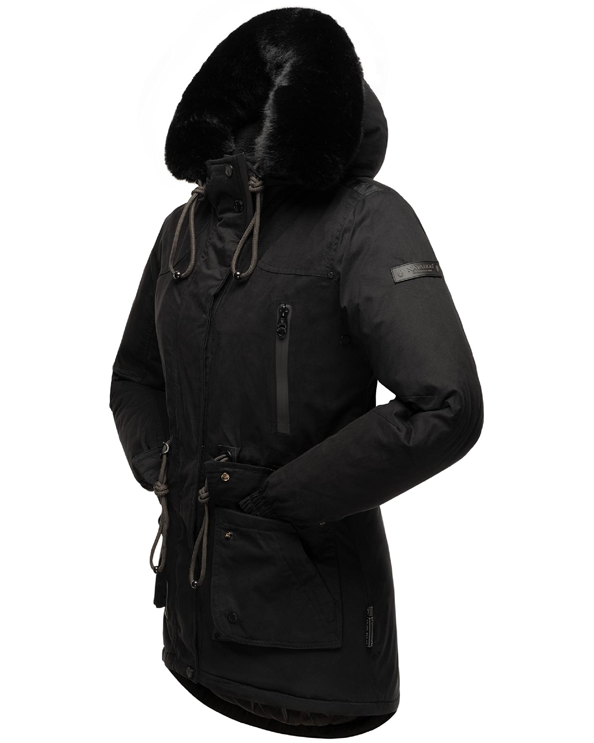 Navahoo Damen Winterjacke Wintermantel Baumwoll-Parka mit abnehmbarem Kunstfell Olessaa XS-3XL