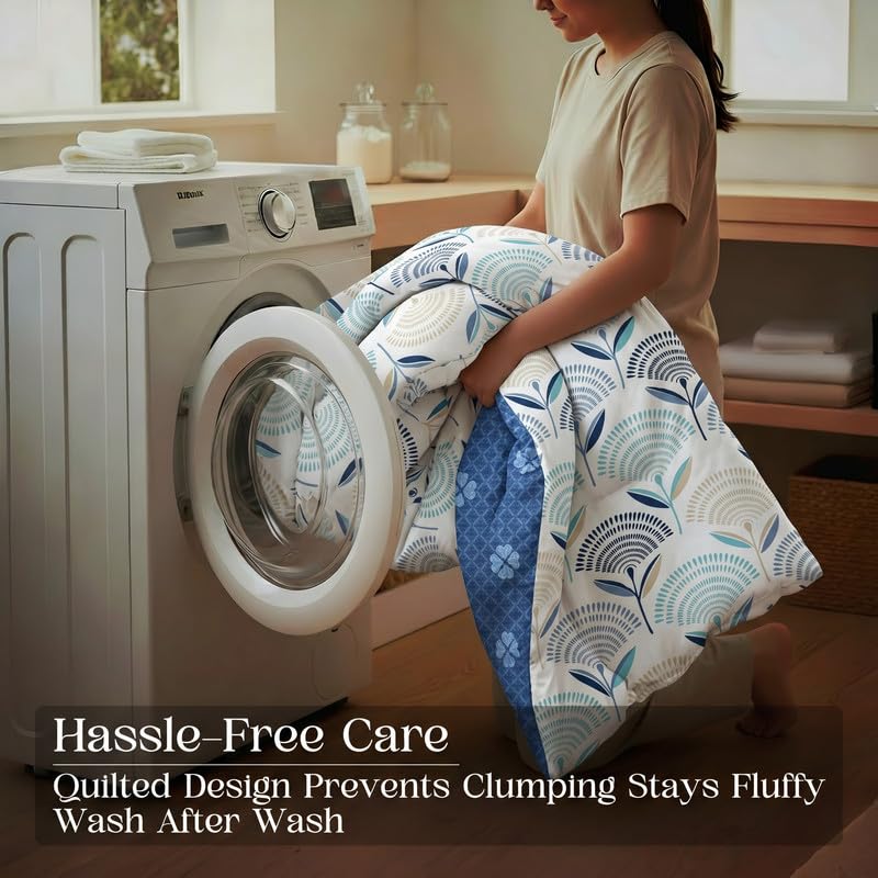 Image of Utopia Bedding Microfiber AC Comforter for King Size 220x240 cm - Lightweight, Skin-Safe & Hotel-Style Quilted Blanket with Floral Print Blue