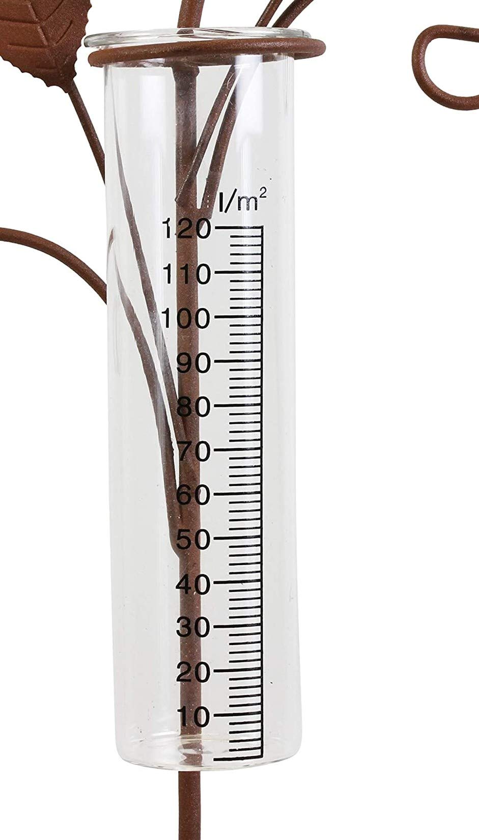 Dekoleidenschaft Gartenstecker aus Metall im Rost-Design, mit Glas-Regenmesser, Niederschlagsmessung, Dekostecker, Beetstecker, Gartendeko