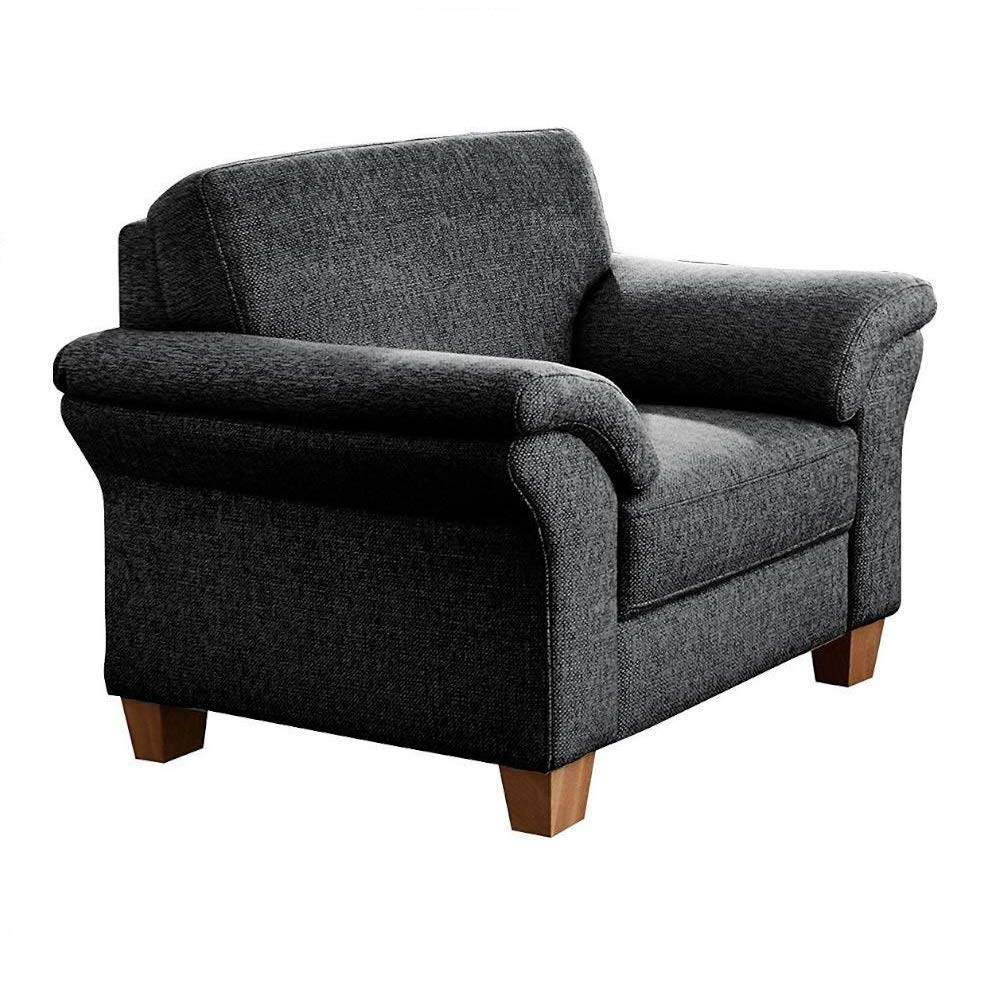 CAVADORE Sessel Byrum / Großer 1-Sitzer im Landhausstil mit Federkern / Passend zur edlen Sofagarnitur Byrum / 101 x 87 x 88 / Flachgewebe: Grau
