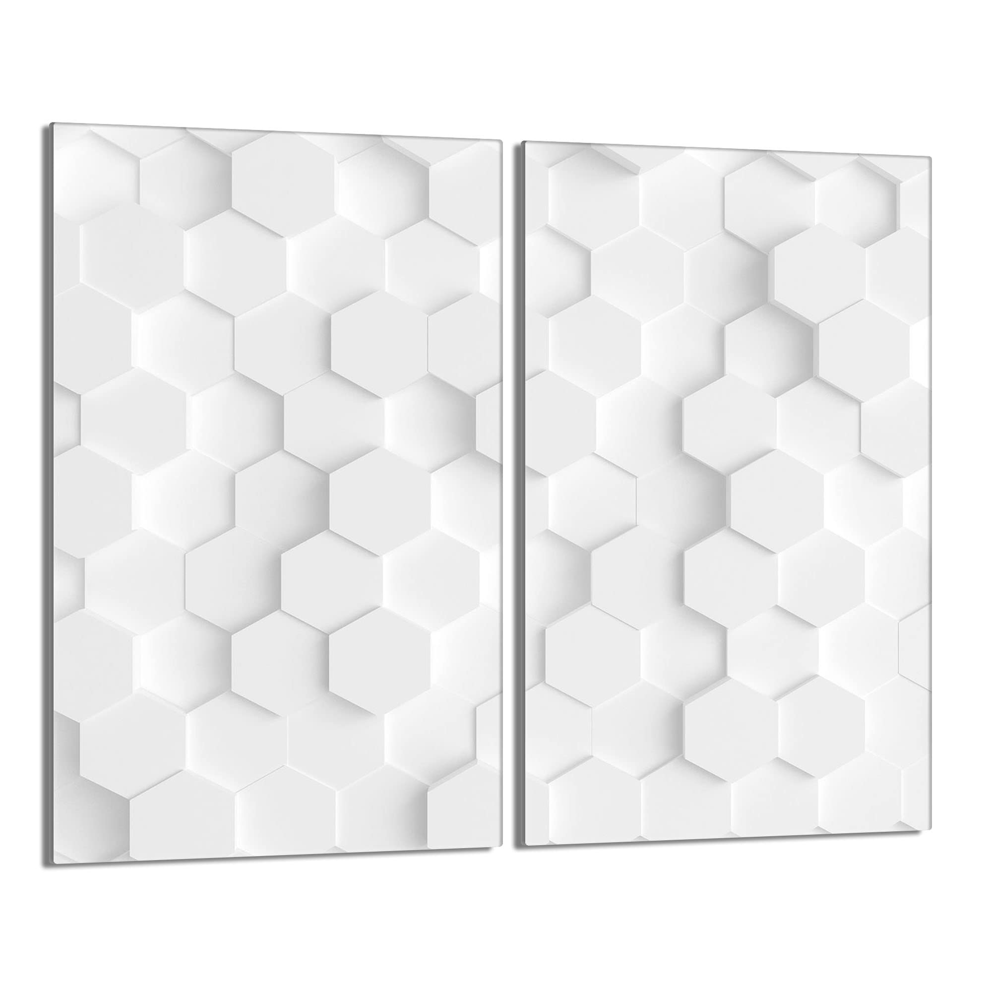 DarHaus Tabla de cortar decorativa de cristal templado y cubre vitro, Placa protectora de vitrocerámica 30 x 52 cm 2 piezas, para inducción, protección contra salpicaduras, decoración, BLANCO
