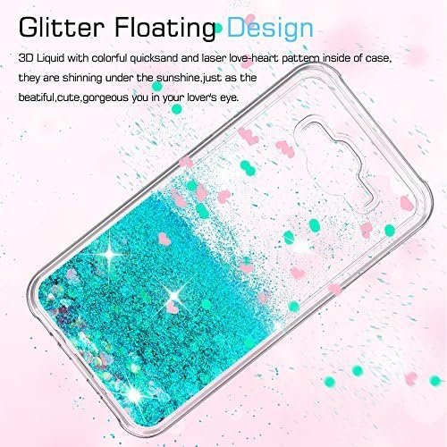 LeYi Galaxy J7 (2015) Case with Tempered Glass Screen Protector [2 Pack] for Girls Women, Glitter Shiny Moving Quicksand Liquid Clear TPU Protective Phone Case for Samsung J7 J700 2015 ZX Turquoise