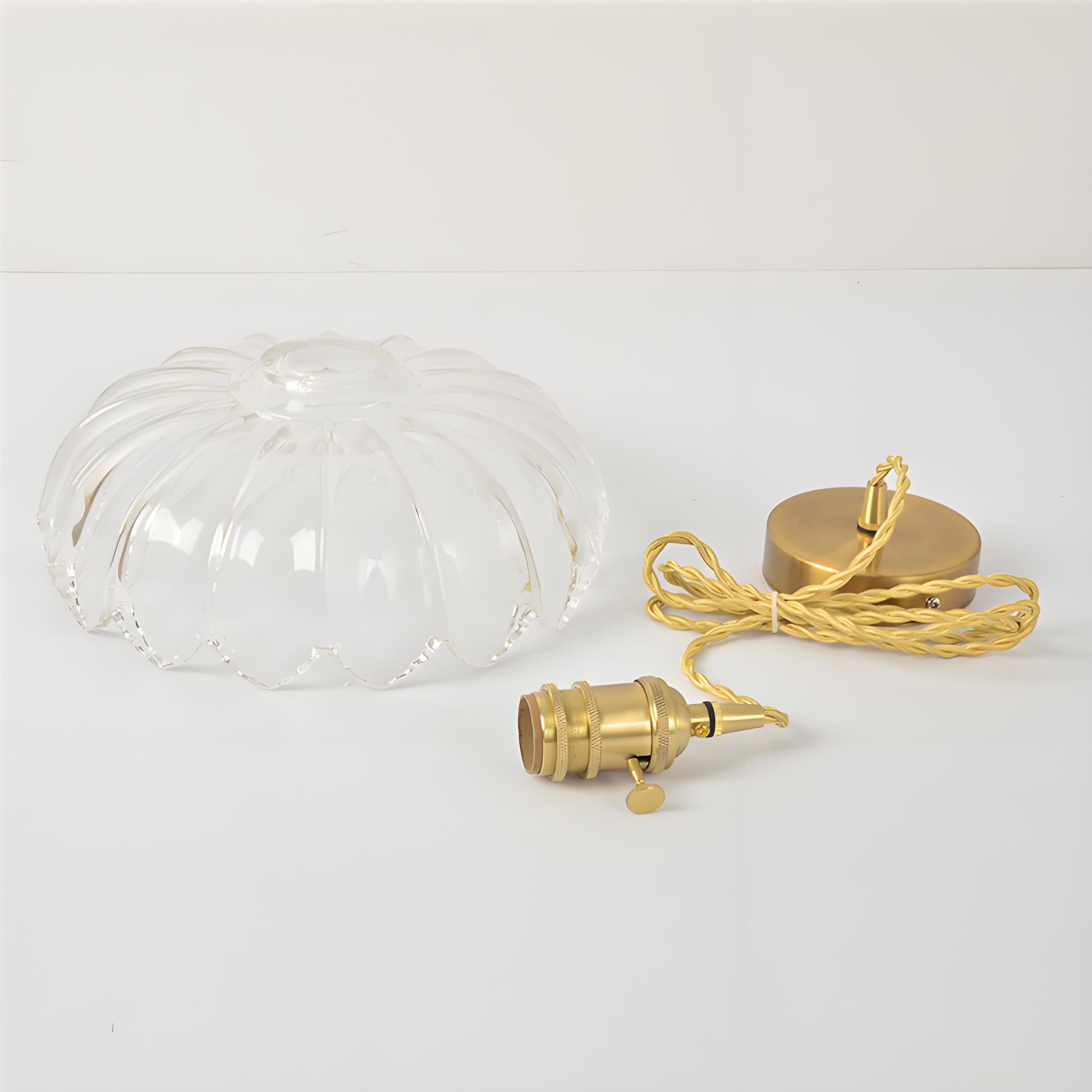 Vintage Glas Pendelleuchte Mit Lotus Blume Lampenschirm, Messing E27-Fassung Mit Schalter, Eleganter Glas Hängelampe für Kücheninsel,Esstisch & Wohnzimmer (Klar)