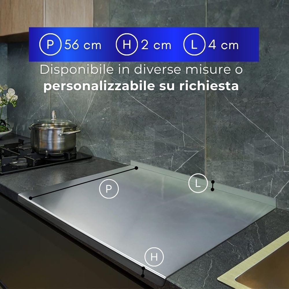 INOXLM Spianatoia per impastare Piano da Lavoro in Acciaio Inox Varie Misure per Cucina per Bar per Ristorante per impastare con Piega ed Alzatina (120X56 Piega 2 cm Alzatina 4 cm)