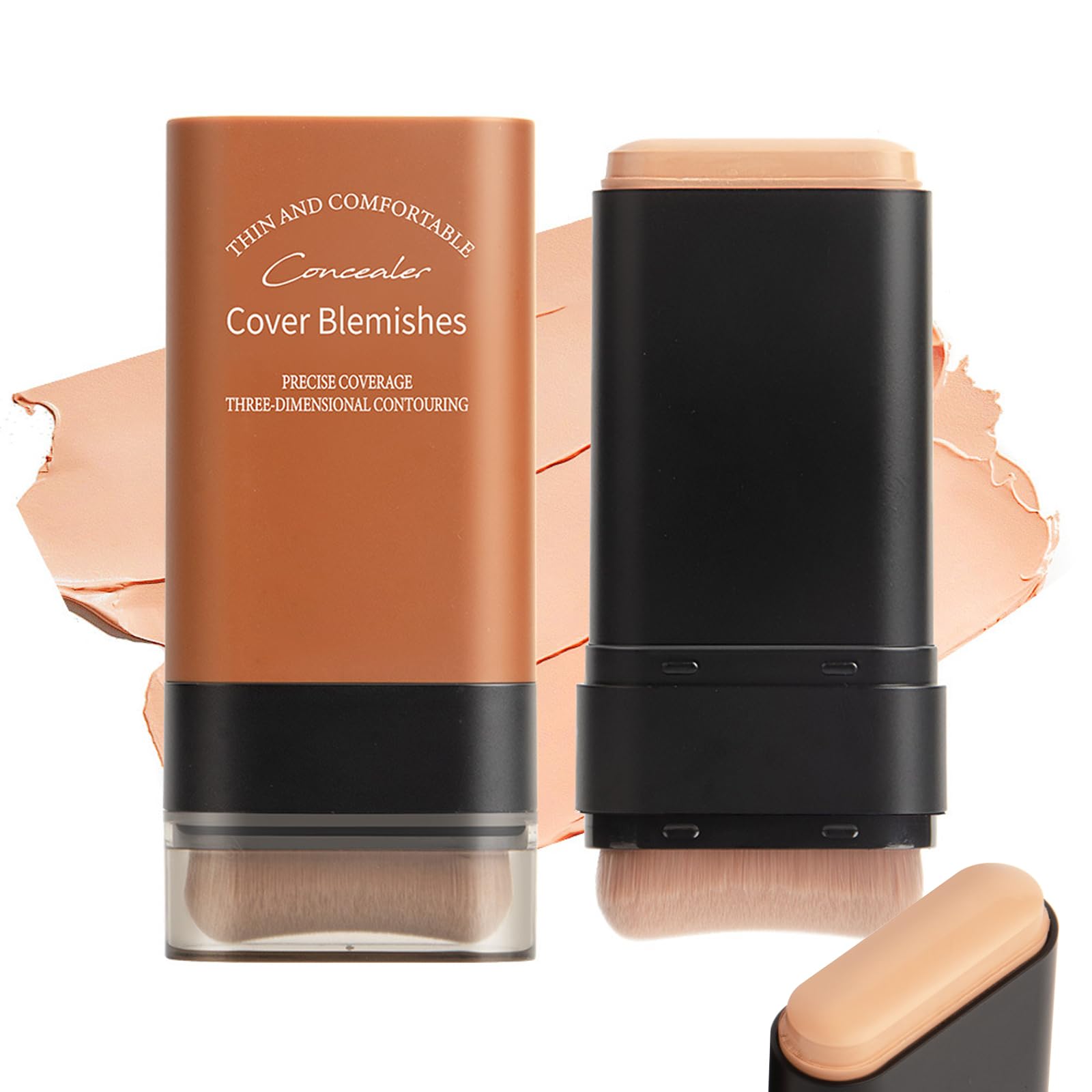 Flawless Face Foundation Stick Korean 2-in-1 Long-wear Lightweight Contour Brighten Stick Blemish with Brush Waterproof Hydrating Full Coverage