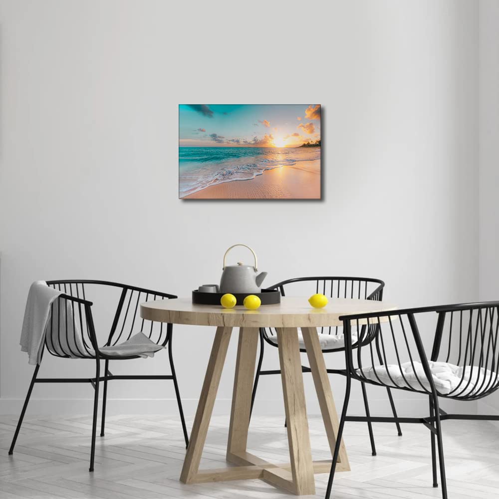 Canvas Wall Art Tropical Beach Sunset Picture for Living Room Kitchen Bedroom Modern Art wall Decor Seascape Stretched and Framed Ready to Hang(12X8in) - Image 3