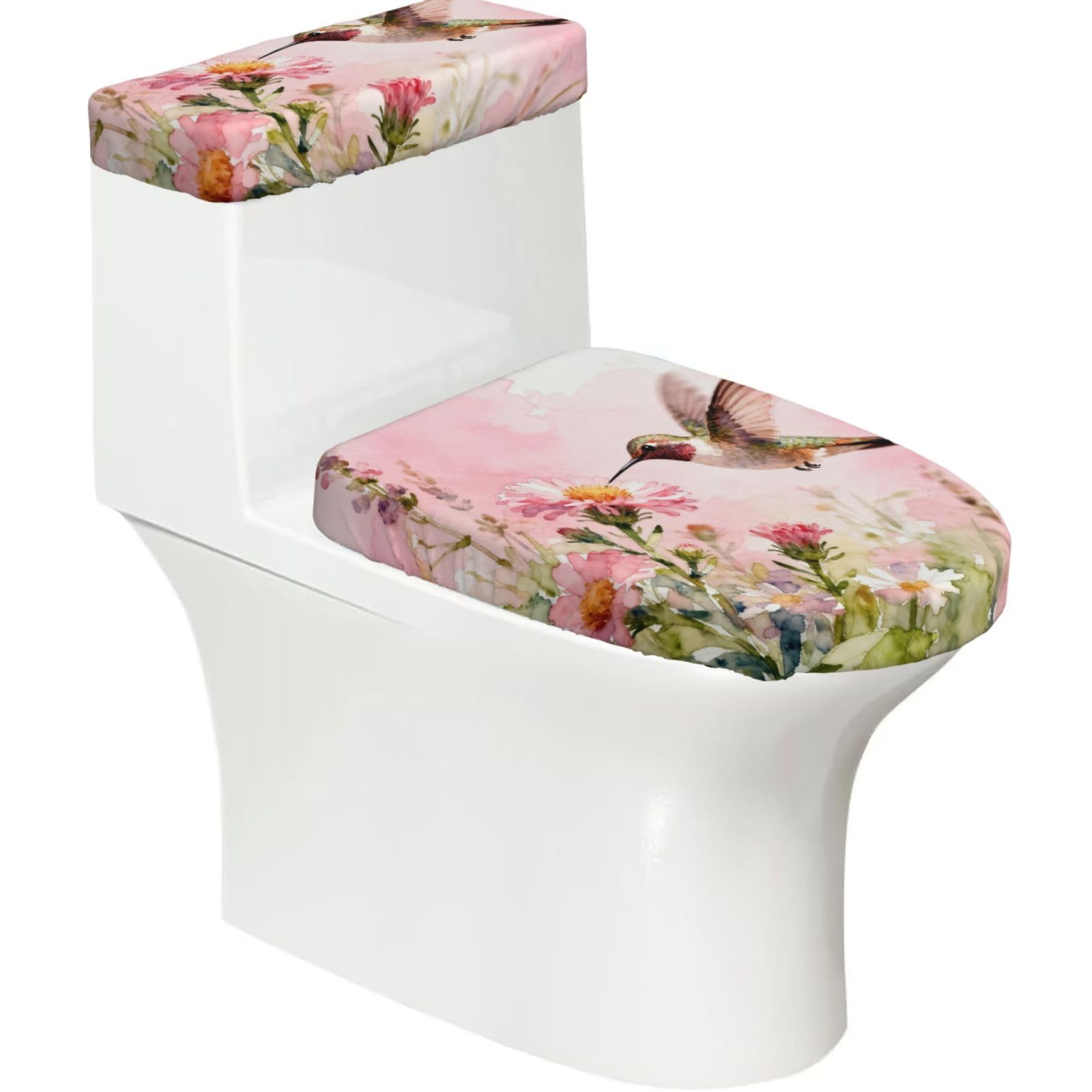 Cntdbu Black Miniature Birds Stretchy Toilet Lid And Tank Cover Set-Soft Elastic Bathroom Decor For U Shape Oval