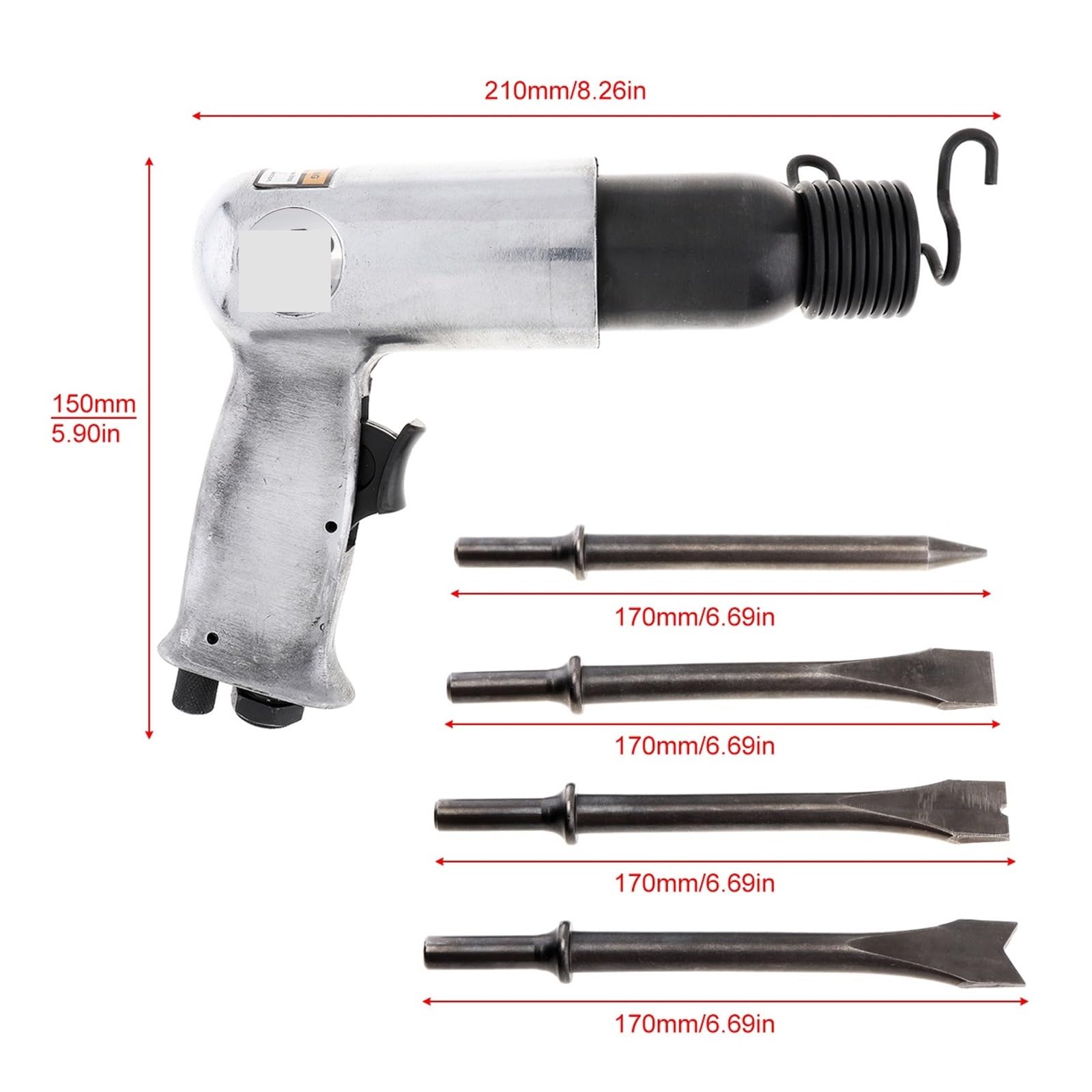 Martillo de aire de 190mm, palas de Gas de mano, pequeñas herramientas neumáticas for eliminar óxido Uso multipropósito