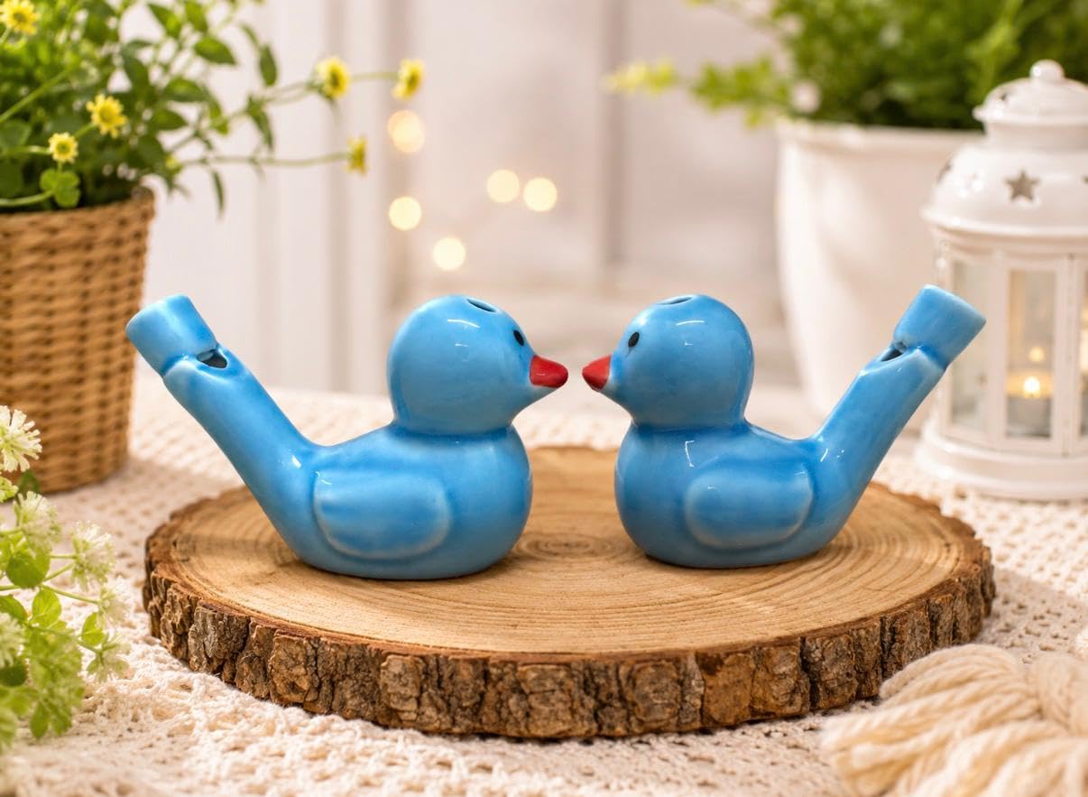Heritage Terracotta Ceramic Bird Water Whistle – Cute Animal Design, Clay Bird Call Whistle, Musical Noisemaker Toy for Kids Party Favors, Garden Decor, and Educational Play - Set of 2 (Design - B)-image-35
