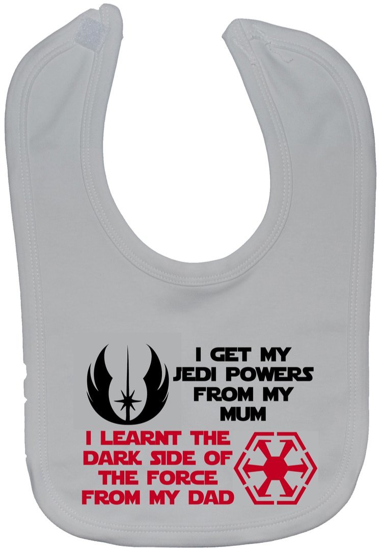 Acce Products Jedi Powers Mum Dark Side from Dad Baby Feeding Bib Touch Attached 0 to approx 3 Years - White