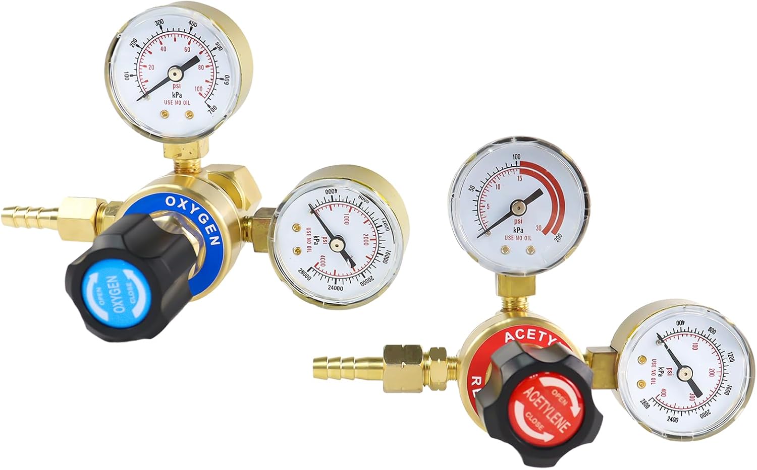 Oxy Acetylene Regulators, 2 Pieces Oxygen and Acetylene Regulator Set, Oxy Acetylene Gauges Welding Gas Regulator Cutting Torch Gauges for Gas Welding Brazing Cutting (CGA540 and CGA200)