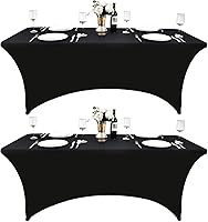 ZarzaaSik 2-Pack 6ft Black Spandex Tablecloths - Wrinkle Resistant Fitted Covers for 6FT Folding Tables, Parties, Trade Shows, Banquets