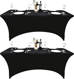 ZarzaaSik 2-Pack 6ft Black Spandex Tablecloths - Wrinkle Resistant Fitted Covers for 6FT Folding Tables, Parties, Trade Shows, Banquets