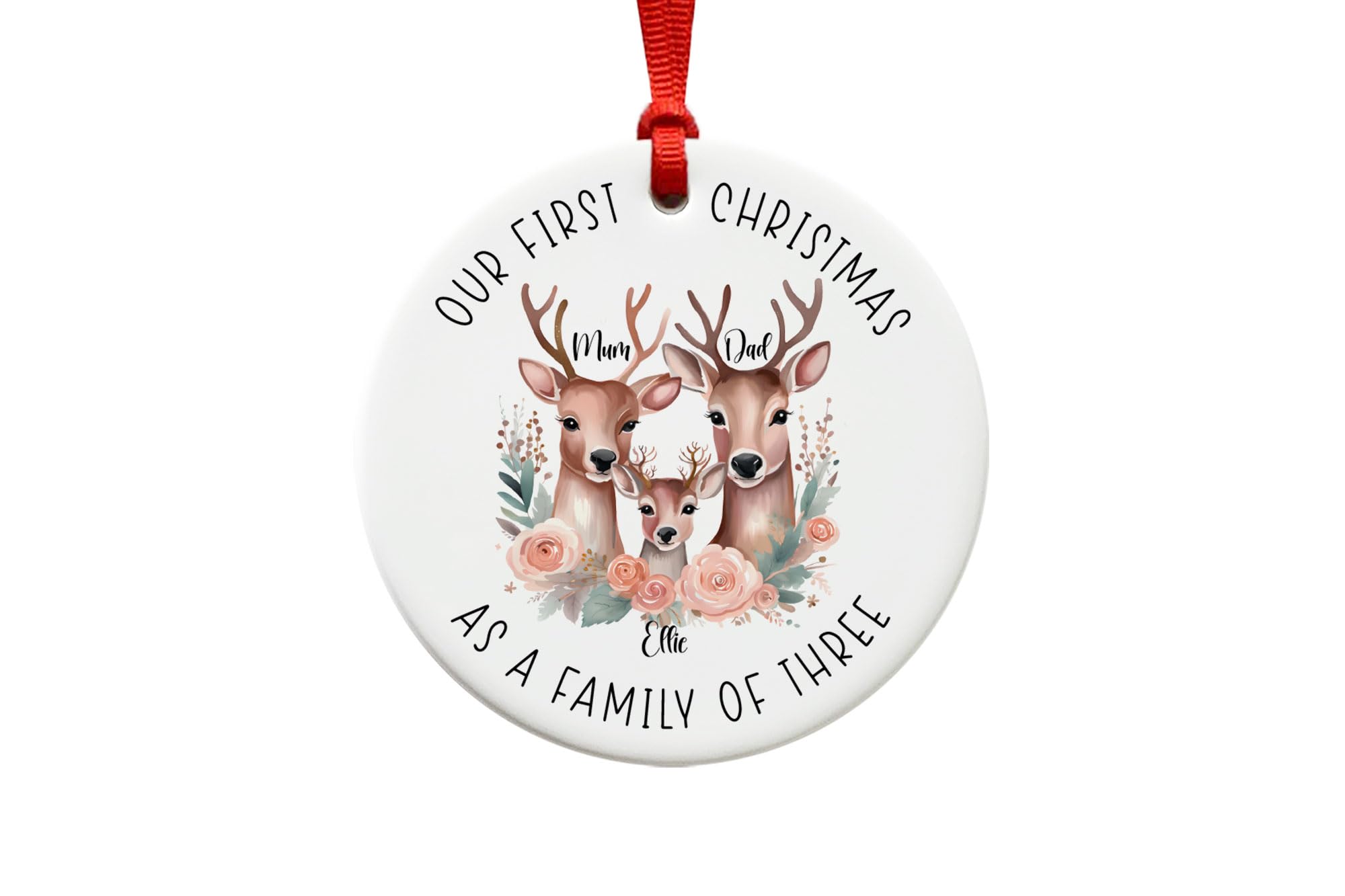 Our First Christmas As a Family of Three Ornament - Ceramic Christmas Tree Bauble Decoration Keepsake - New Baby Gift - New Parents Present
