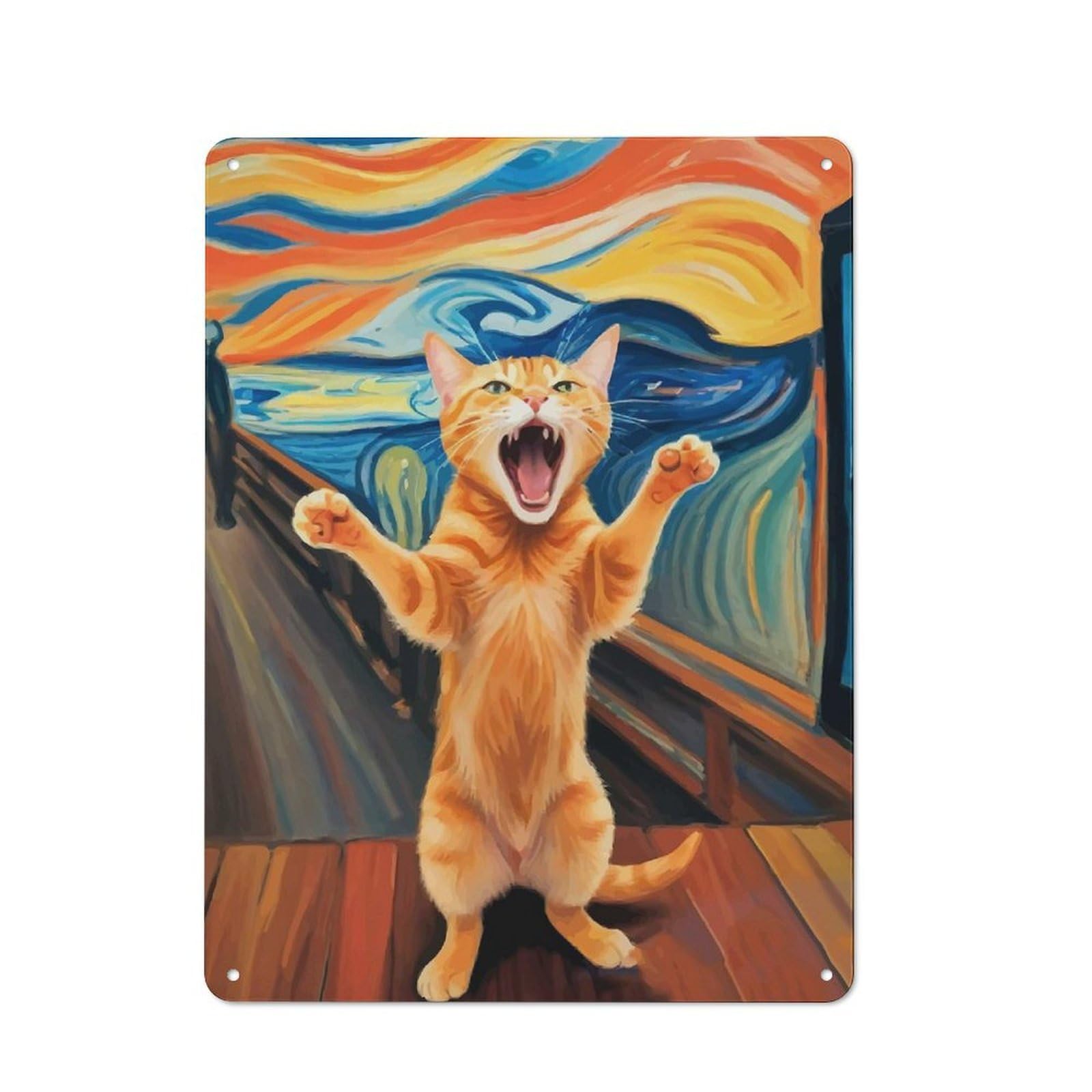 Junmoney Orange Cat The Scream Tin Wall Plaque 40X30cm With For Studio Or Craft Room, Suited To Craft Room Decorators