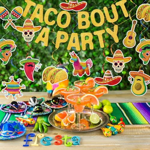 Image of Mexican Taco Bout a Party Decoration Taco Bout a Party Banner Mexican Fiesta Ceiling Hanging Swirls for Fiesta Birthday Cinco De Mayo Decoration