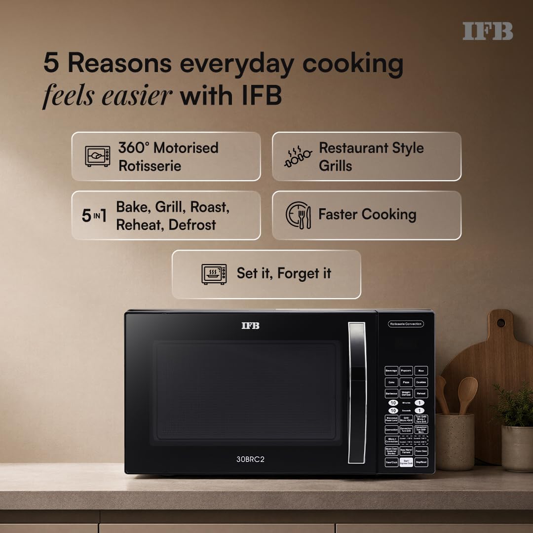 IFB 30L Convection Microwave Oven with 360 Degree Motorized Rotisserie 101 Auto Cook Menus (30BRC2, Black, Auto Defrost, Grill Mode, Combi-Cook Modes, 10 Power Levels) — Amazon image 3