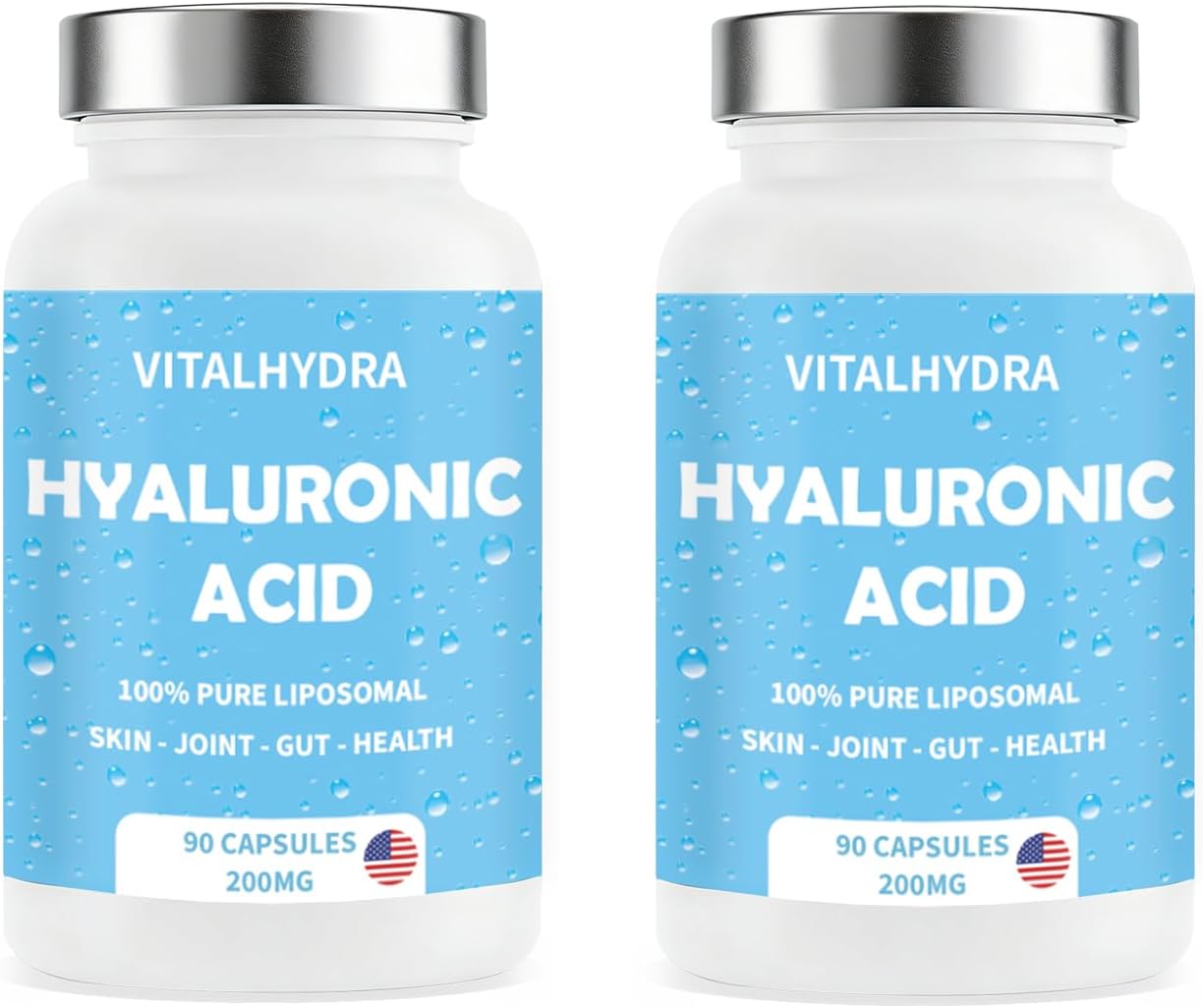 Hyaluronic Acid, Hyaluronic Acid Joint Supplements Capsules, Non-GMO and Gluten Free, 90 Capsules 200mg (2 PCS)
