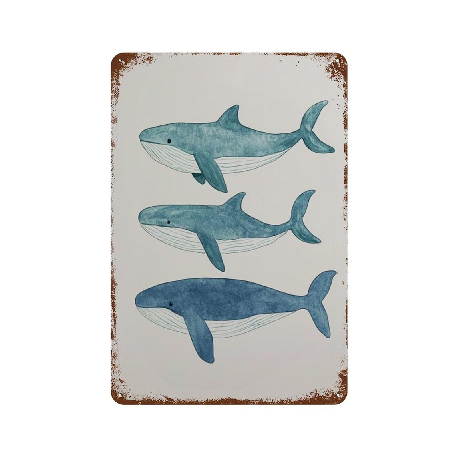 xiaoxiaoshen Blue Whale Minimal Ocean With Watercolor Coastal Nursery Scandinavian Style Wall Decor Art Metal Tin Poster Modern Home Decor Art Home Bar Shop Decorations Vintage Sign 30x20cm