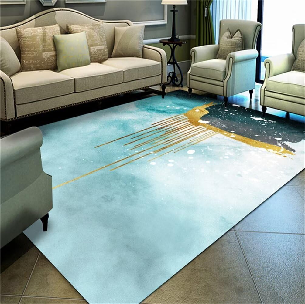 Tapis enfant lavable en machine grand format bleu style minimaliste