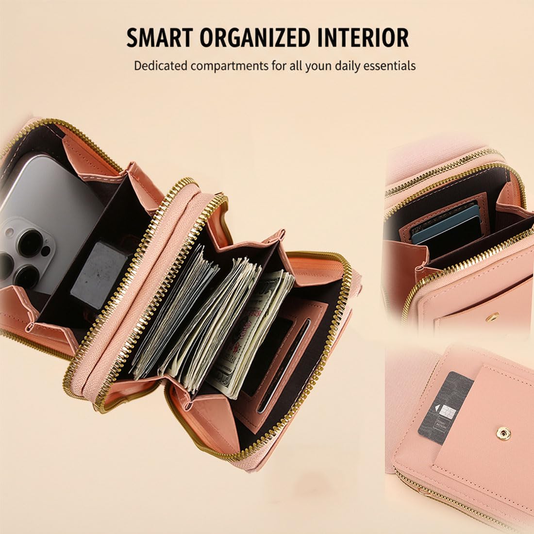 Women's Touch Screen Mobile Phone Messenger Bag, RFID Leather Crossbody Wallet Purse, Anti-Theft Shoulder Strap — view 5