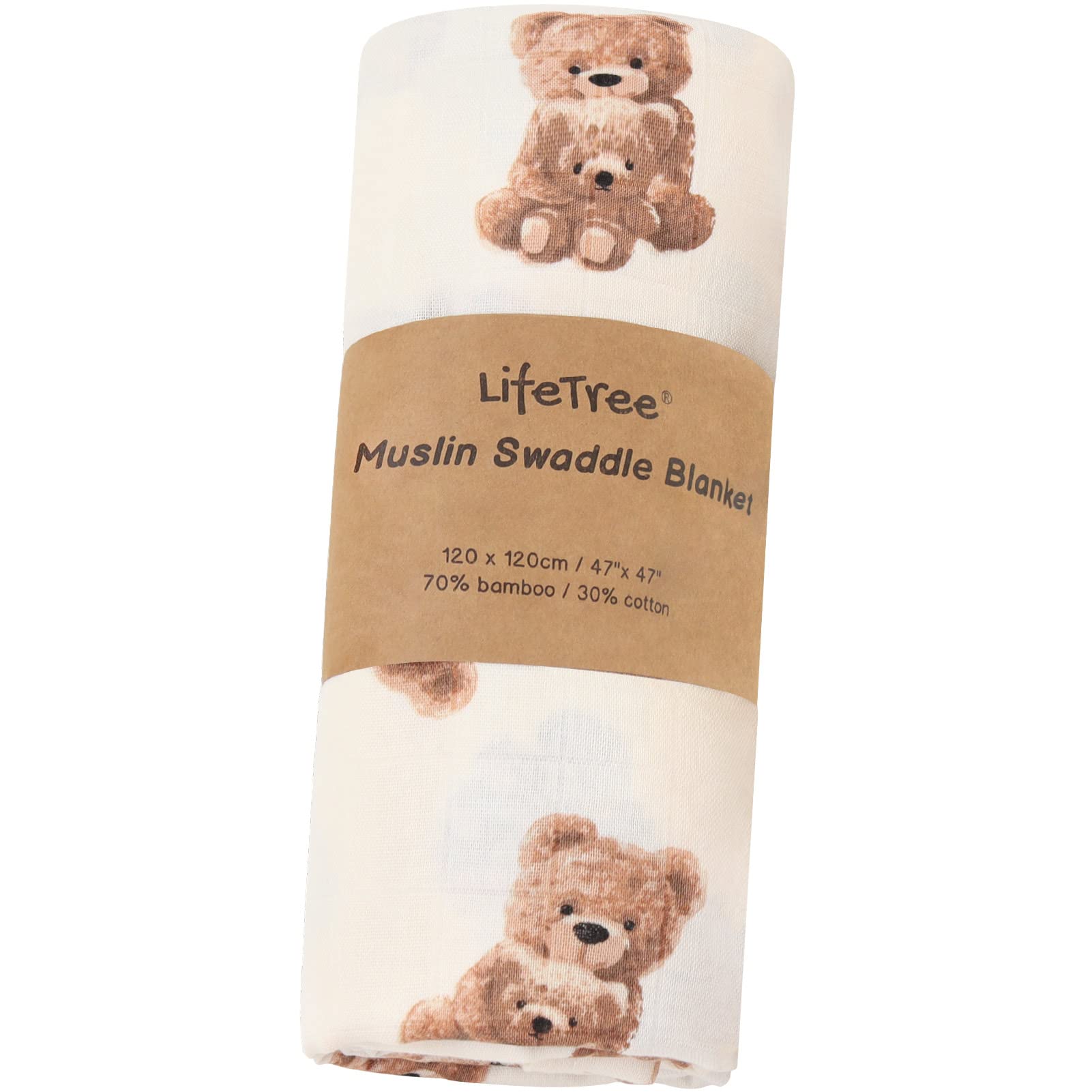 Lebze LifeTree Copertine in Mussola, Morbido Copertina Mussole Neonato, Cotone Bambù 120cm x 120cm Unisex Panno di Copertura, Regalo Perfetto per il Bambino