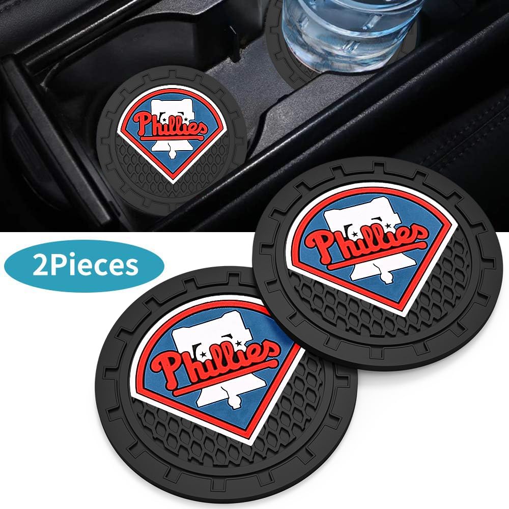 Silicone Phillies Car Cup Holder Coasters,Baseball Fans Car Coasters for Phila Phillies Fans, Non-Slip Universal Fit Cup Holder Insert - Image 2
