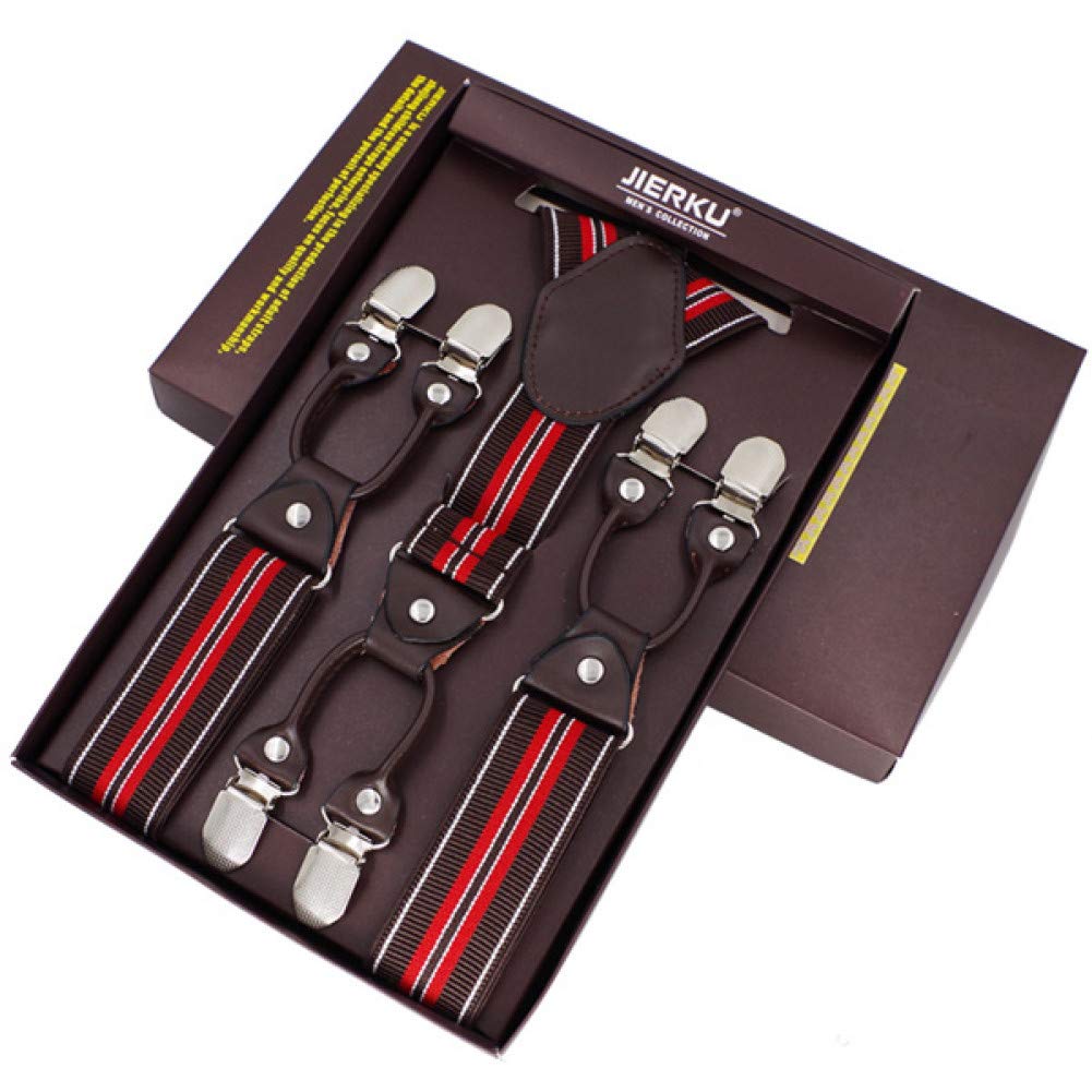 YMXBSBDBraces Men'S Suspenders Casual Braces Leather Suspenders Adjustable 6 Clip Belt Strap