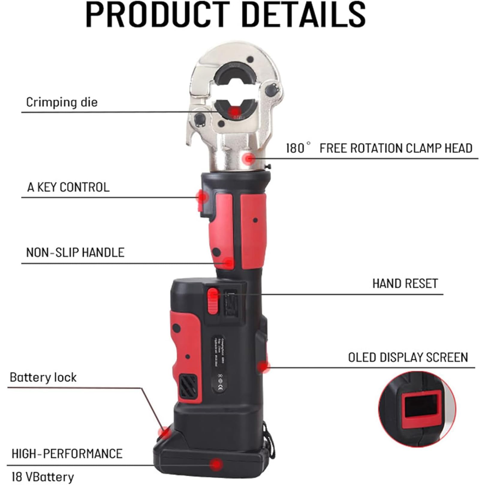 Pinzatrice multistrato a batteria,Set completo di utensili idraulici professionali contenente Rechargeable Hydraulic Crimping Tool, 11 stampi più comunemente utilizzati (che coprono 10-300 mm²)