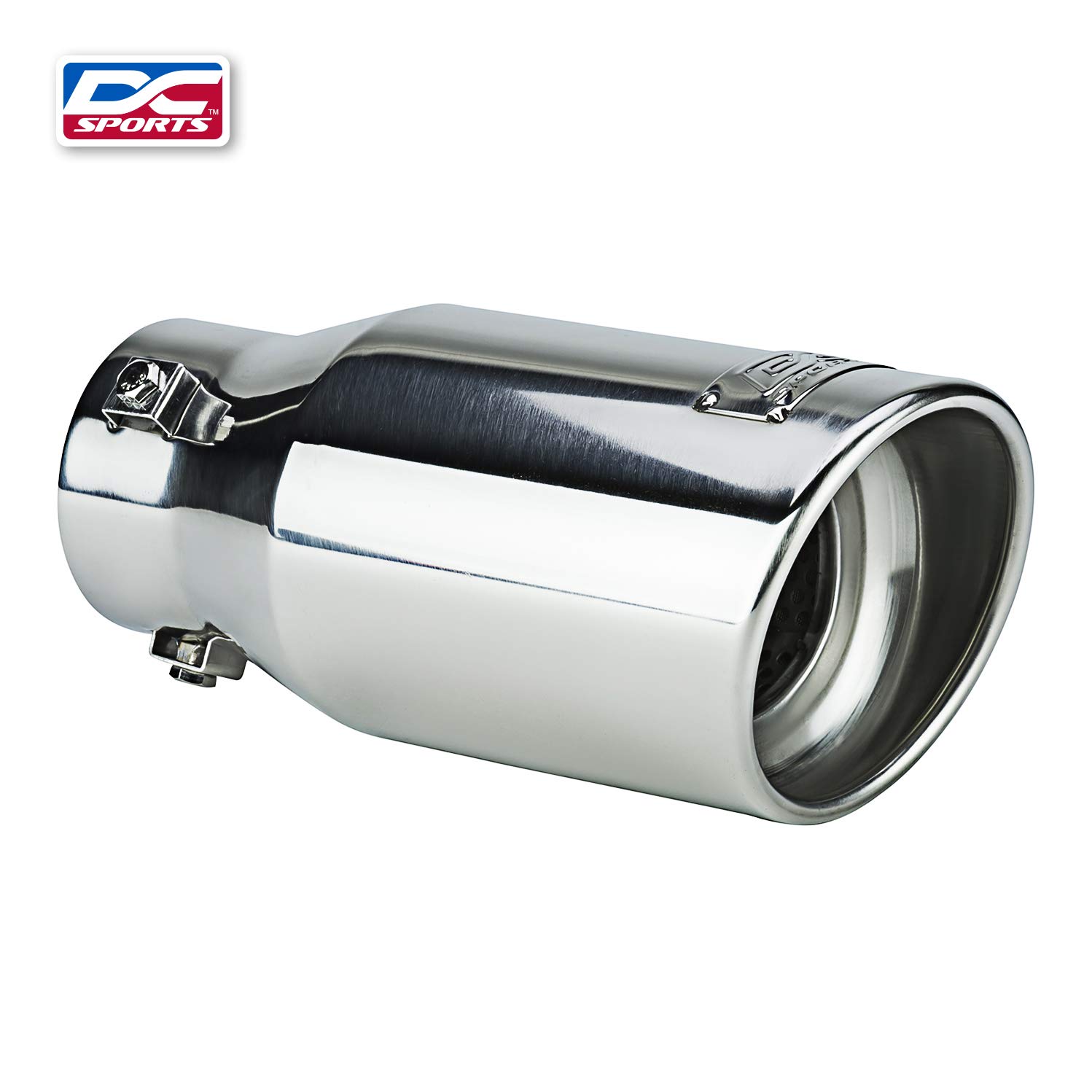 DC Sports EX1013 Performance BoltOn Resonated Muffler Slant Exhaust Tip with Clamps and