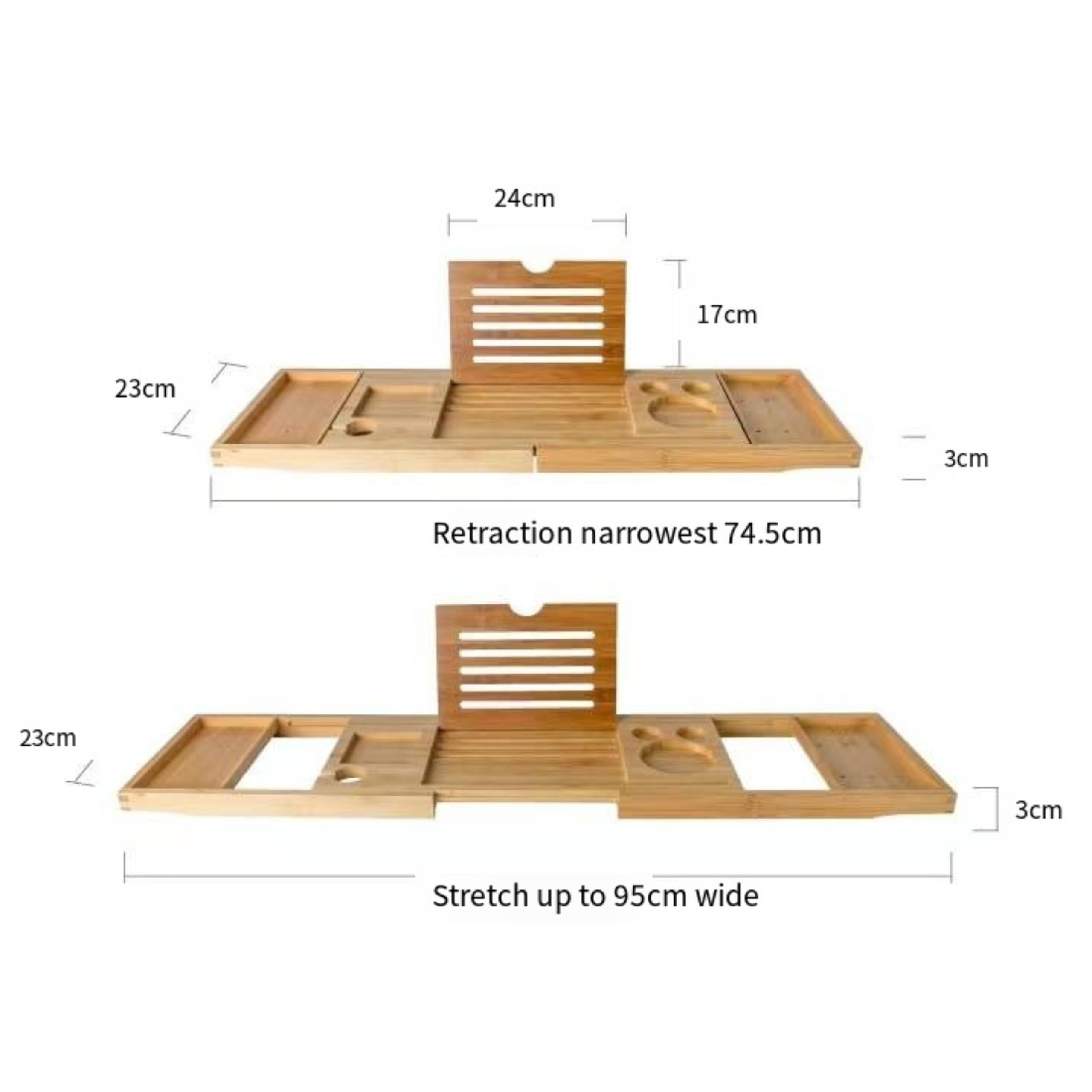 AQUAUNO - Mensola allungabile per vasca da bagno in bambù, regolabile con portabevande, fermalibri e supporto per computer portatile, supporto multifunzione per vasca da bagno