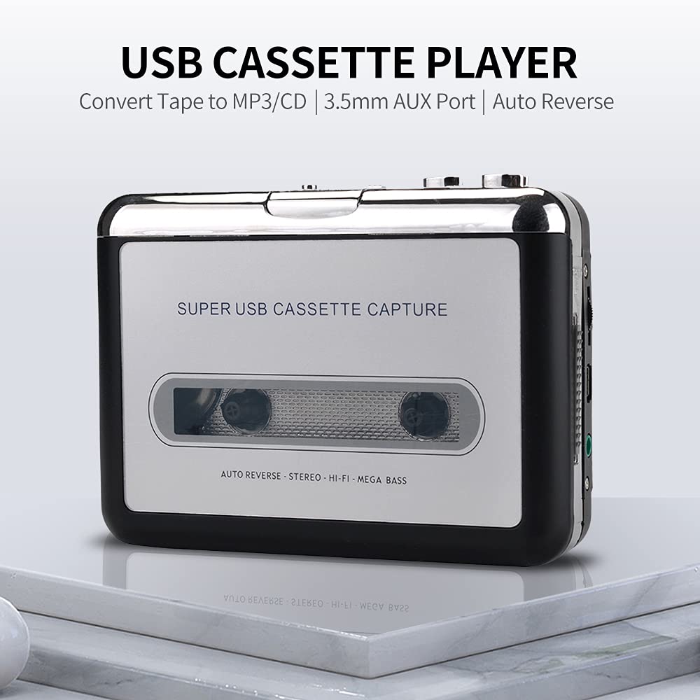 Convertisseur de Cassette vers MP3/CD, Lecteur de Cassette Portable, Sortie pour Casque, Haut-Parleur avec Plug N Play et Manuel D'utilisation, Facile à Utiliser