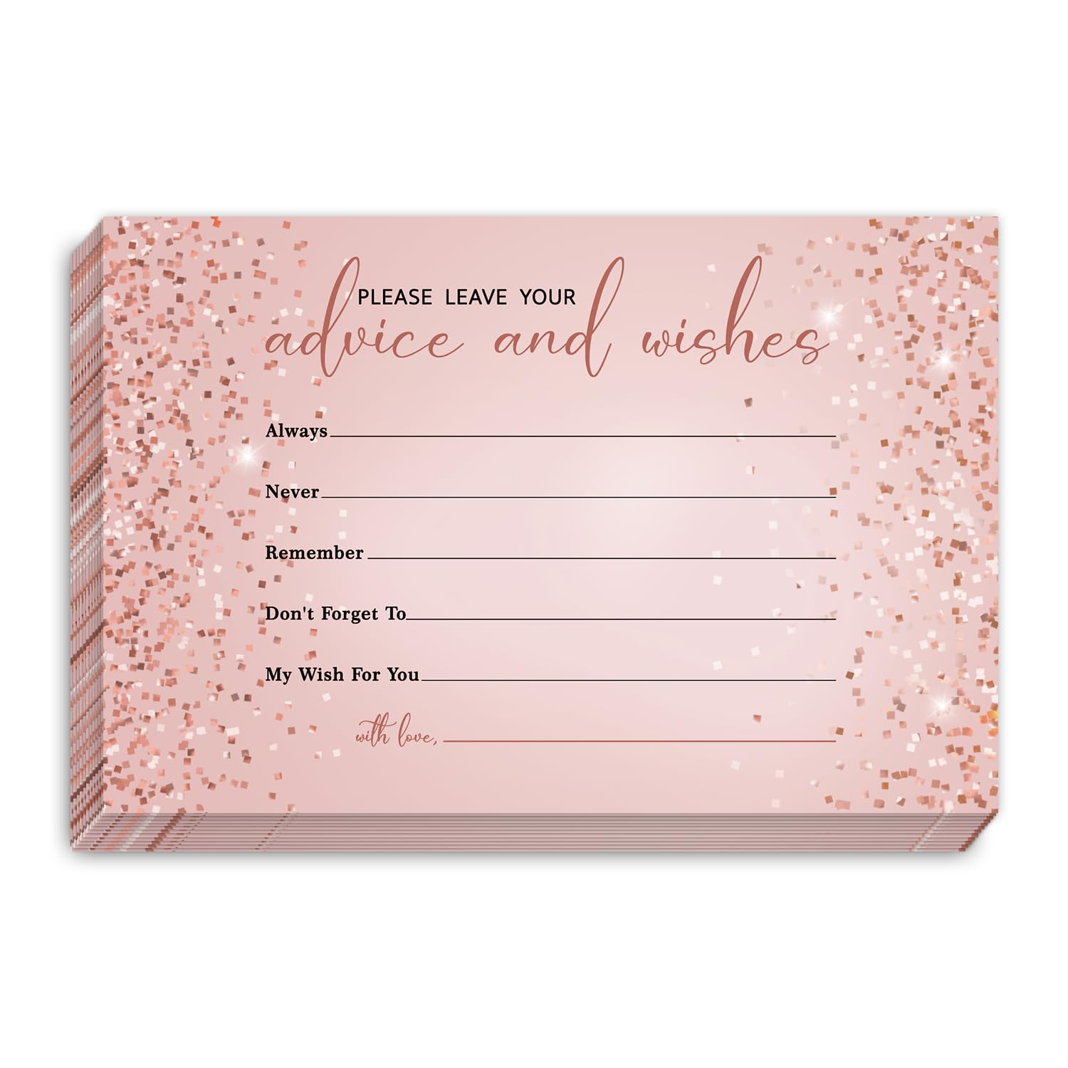 WwongxianB Set of 25 Rose Gold Glitter Advice and Wishes Cards - Words of Wisdom Guest Book for Newlyweds Bridal Shower Wedding Retirement Grad Fill in Style Invites Cards -006