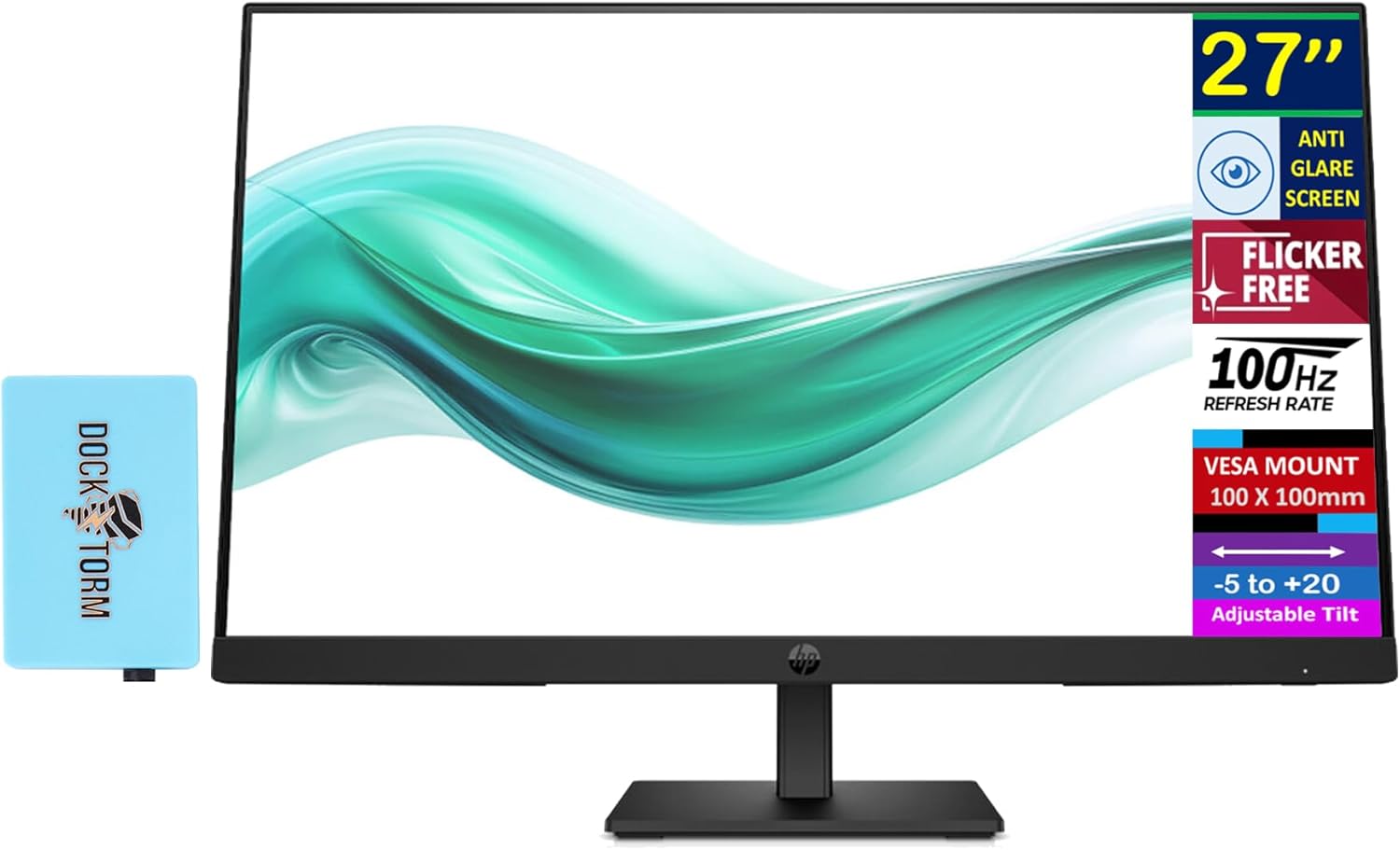 HP Series 3 Pro 327pf 27" FHD IPS Monitor with 5ms Response Time, Anti Glare, Flicker Free, VESA Mount (100mm), Displayport, HDMI & Dockztorm USB Port Expander, Black Color (B0CG3UT#ABA)