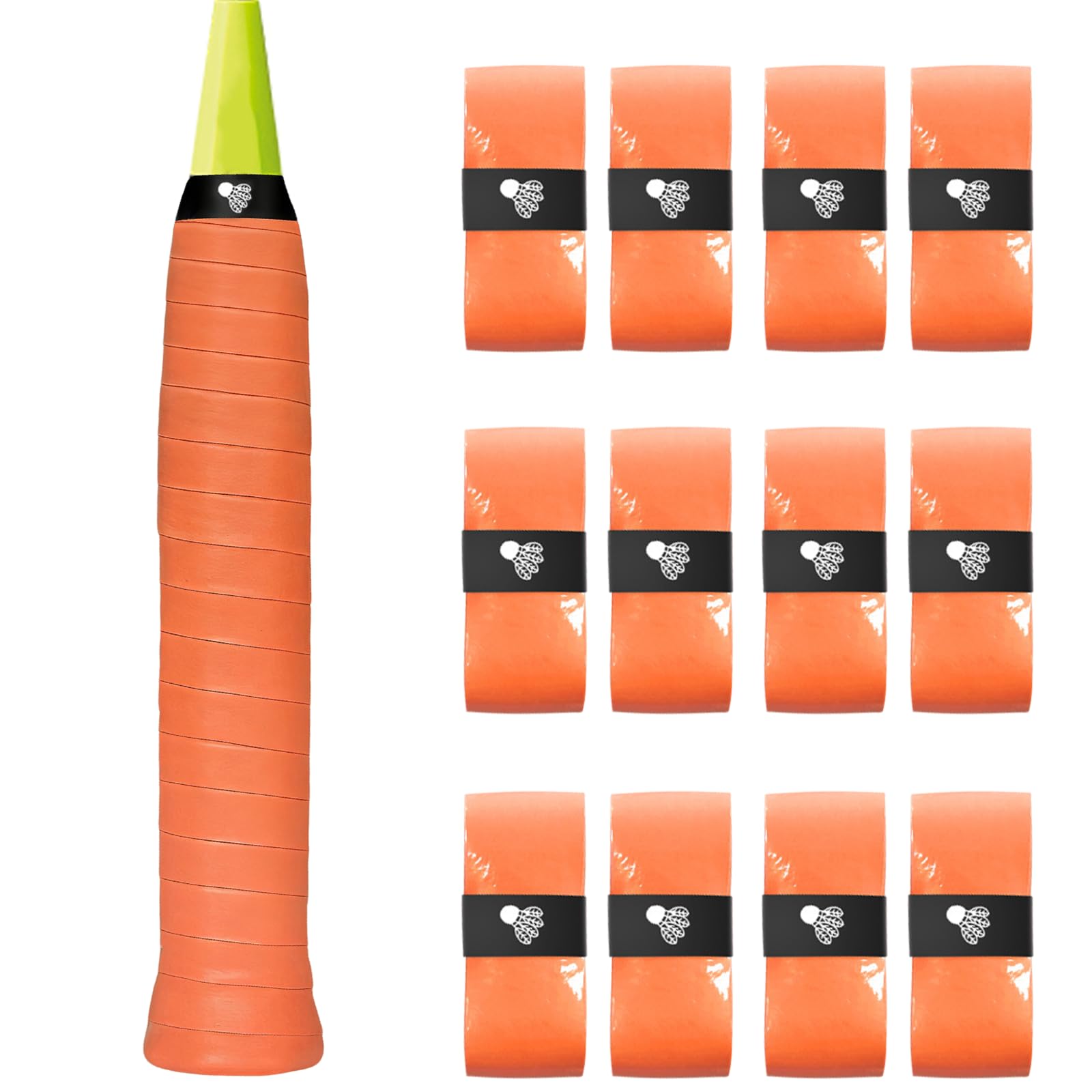 Axvxby 12 Pack Tennis Racket Grip Tape,PU Racquet Grip Tennis/Badminton/Squash Absorbent Anti-Slip Overgrip Handle Grip Self-Adhesive Racquet Grip Tape (Orange) — image 1