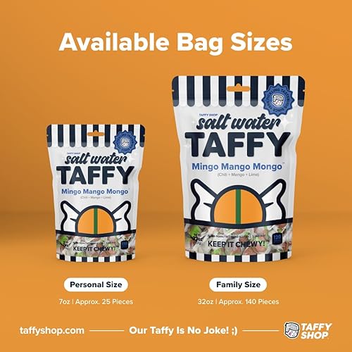 Miniatura 5 de Taffy Shop Taffy de agua salada de Chili Mango Madness  Taffies de agua salada de lotes pequeños fabricados en los Estados Unidos, súper suaves y