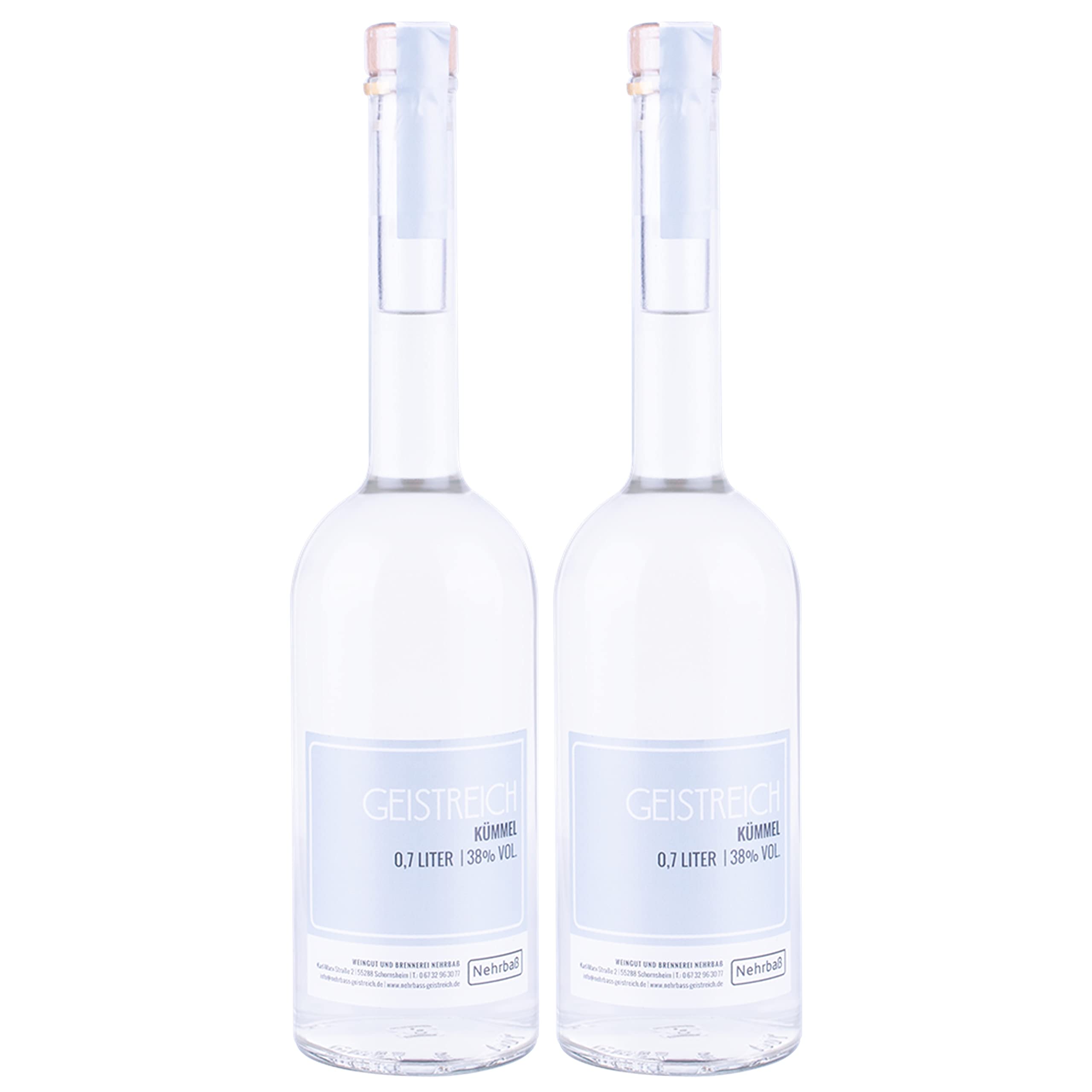 Nehrbaß - 2er Set aus Kümmel 100% deutsche Spirituose 0,7 Liter - 38% Vol. frisch und intensiv nach Kümmel