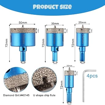 Diamond Core Drill Bit Set 20/25/35/50mm Vacuum Brazed | with Pilot Center Drill Bit, Diamond Hole Saw, Diamond Drill Bits For Porcelain Tiles Glass Ceramics Marble Granite