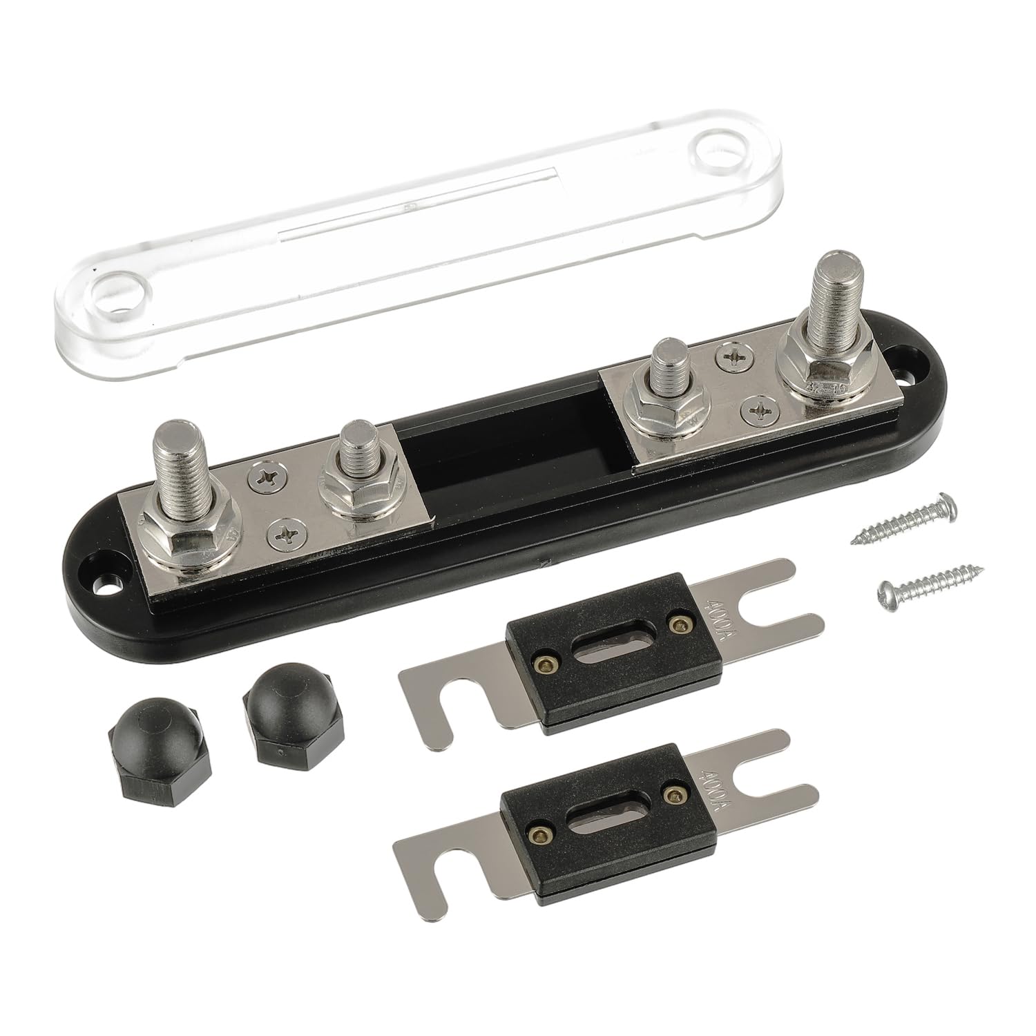 BOJACK ANL Fuse Holder with 400 Amp ANL Fuse, ANL Fuse Block with 2 Pieces 400A ANL Fuse, M10 Stud Terminals Maximum Current 750A, for Trucks, Cars, Ships, etc.