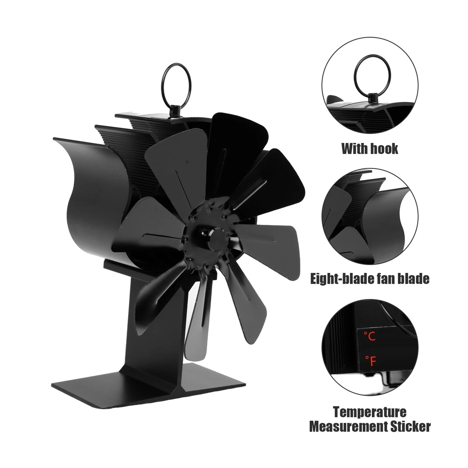 Ventilador Estufa Leña Ventilador For Hogar De 8 Aspas Alimentado Por Calor, Estufa Combustión Silenciosa Y Segura Con, Distribución Eficiente Del For El, Quemador Leña(8 Blades 1pcs)