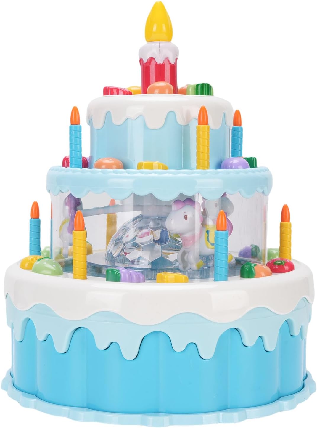 Electric Rotating Birthday Cake Toy with Light and Music for Children (Blue)