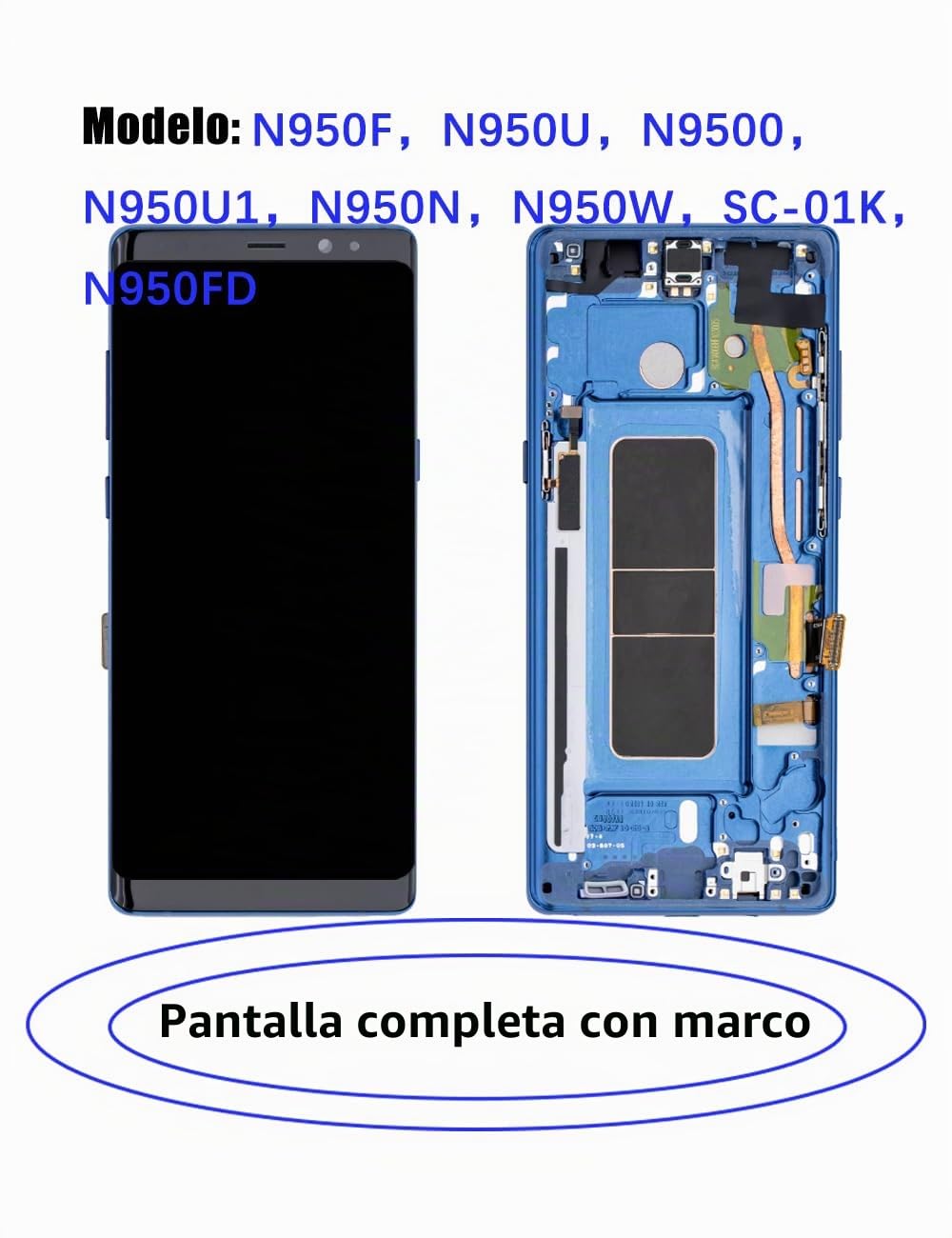 Pantalla para Samsung Note8 N950F N950U TFT Azul con Marco