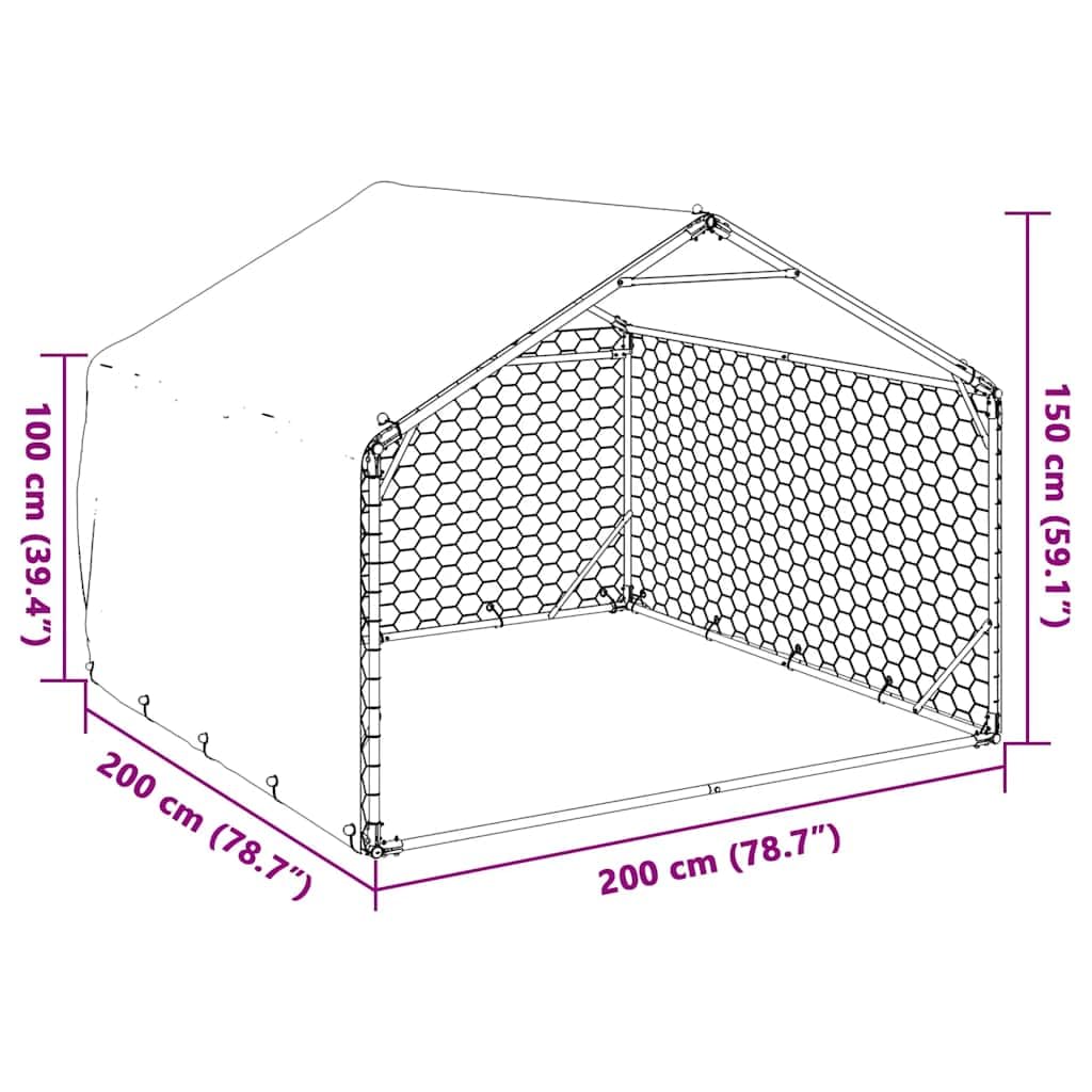 Chenil d'extérieur pour Chien, Enclos Niche Cage pour Chien Métal Chenil d'extérieur pour Chiens Housse 2x2x1,5 m Acier galvanisé
