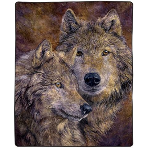 Bedford Home Wolf Blanket – 80x92-inch Printed Pair of Wolves Blanket - Plush Thick 8lb Faux Mink Queen Throw Blanket for Couch, Sofa, or Bed Cover
