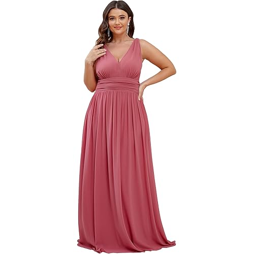 Ever-Pretty Women's Plus Size V-Neck Pleated Chiffon Maxi Semi-Formal Dress Evening Dresses 09016-PZUSA