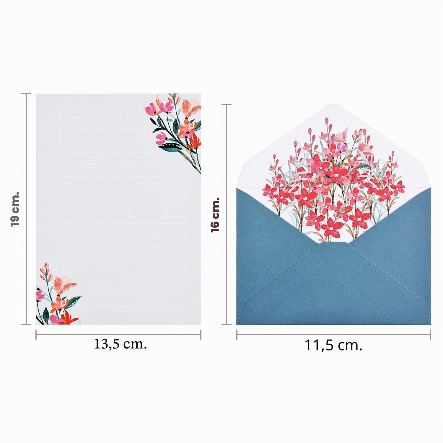 BBLIKE Set di Carta da Lettere e Buste, 24 Pz Carta da Lettera Motivi Floreale, 12 Buste Creativo