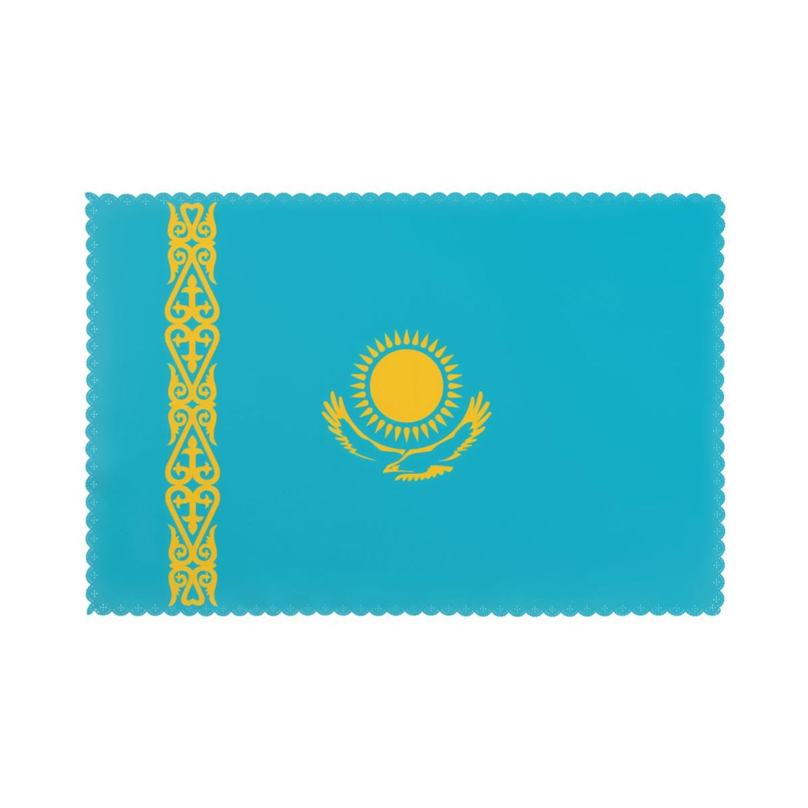Flag of Kazakhstan Placemat set of 6, oil-proof and insulated dining table placemats, washable and wipeable.
