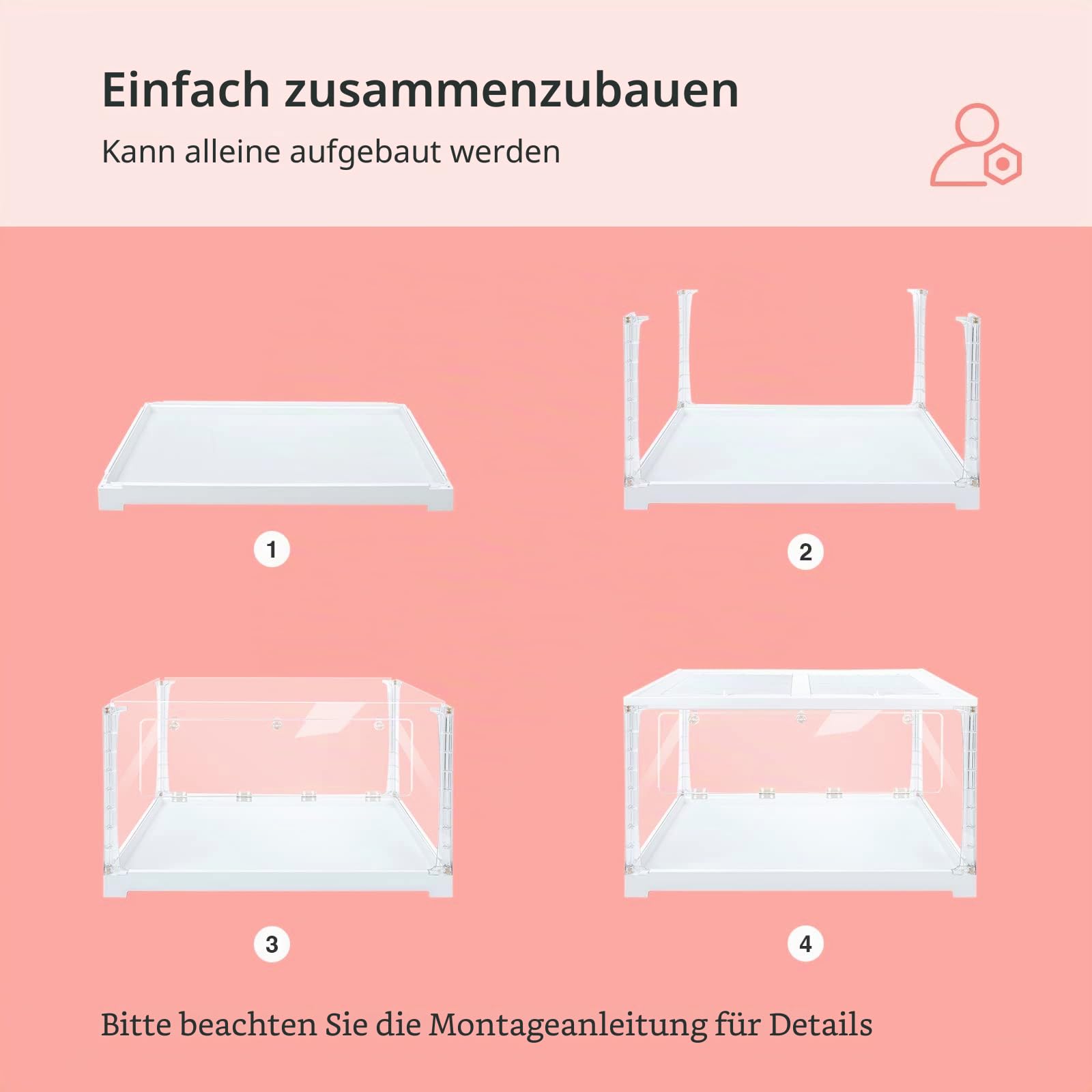 Niteangel Stacker Serie Hamsterkäfig - Stapelbarer und großer Glasbehälter für Hamster, Gerbils, Mäuse, Degus oder andere kleine Haustiere (Dreiseitenglas + Vordere Acryl-Öffnungstür)
